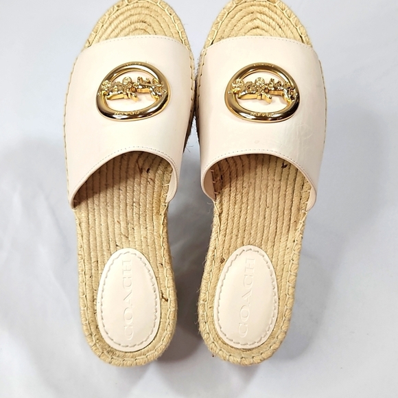 Coach Women's Cream Slide Sandals Espadrilles Wedges Size 8.5 - Picture 7 of 9